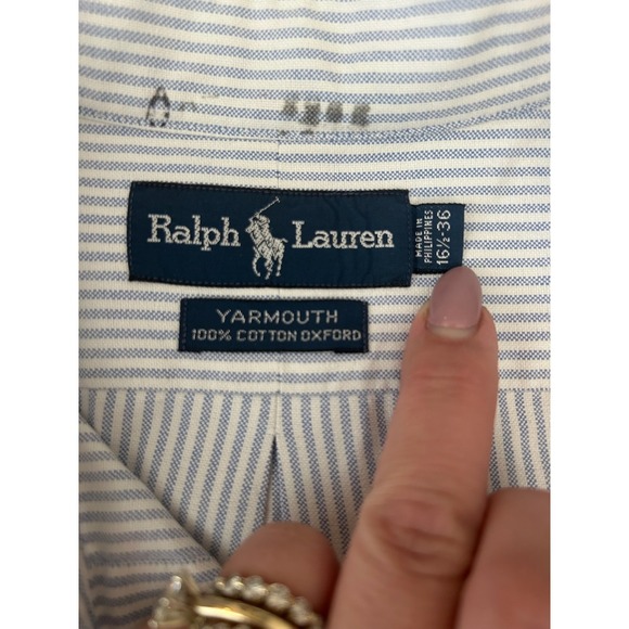 Ralph Lauren Yarmouth Oxford Striped Button Down Shirt Mens 16.5 36 Flesh Pony - Picture 3 of 7